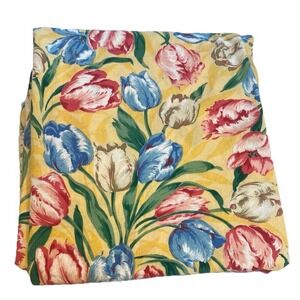 Vintage 90s Tablecloth Spring Tulips Graphic Floral Yellow Blue Square 48 X 50
